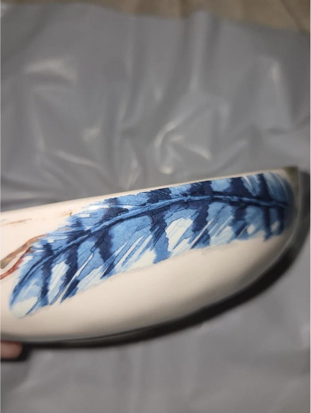 Pier 1 Feather Branch Ceramic Round Bowl, Glossy, Microwave & Dishwasher Safe
